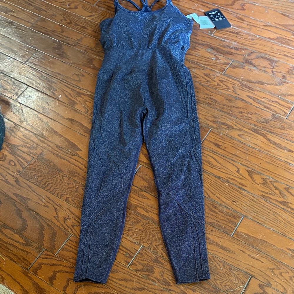 Fabletics Sparkle Navy Black Strappy Jumpsuit